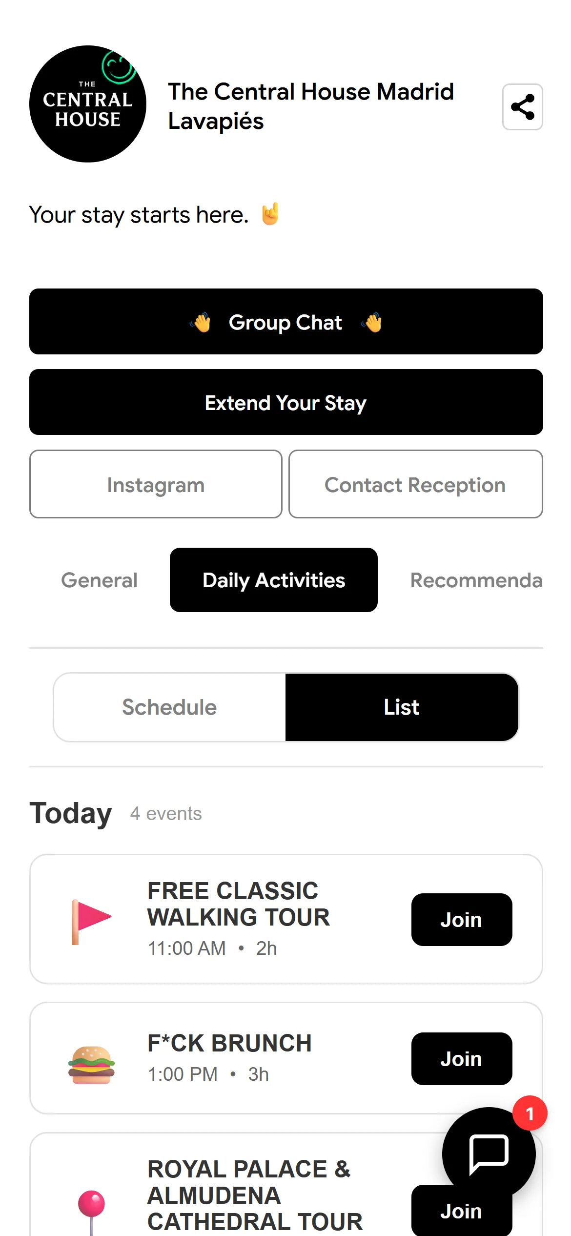 Events screen 2